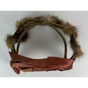 VINTAGE Union Made Fur Circlet Hat Satin Bow‎ Brown Piece Mid Century MCM